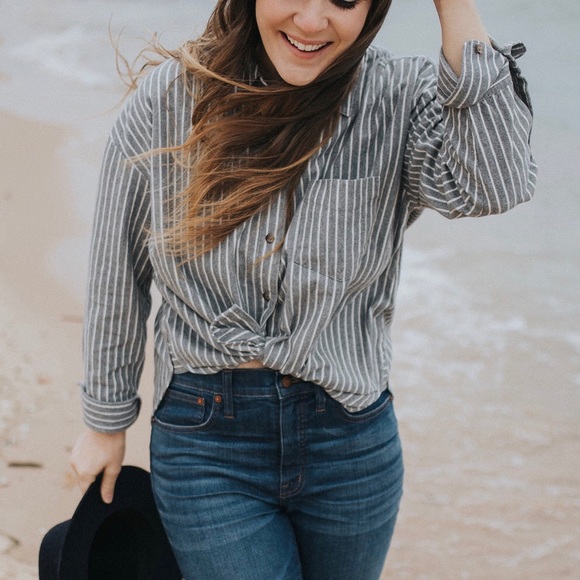 Madewell Tops - Madewell Grey Striped Flannel Shirt